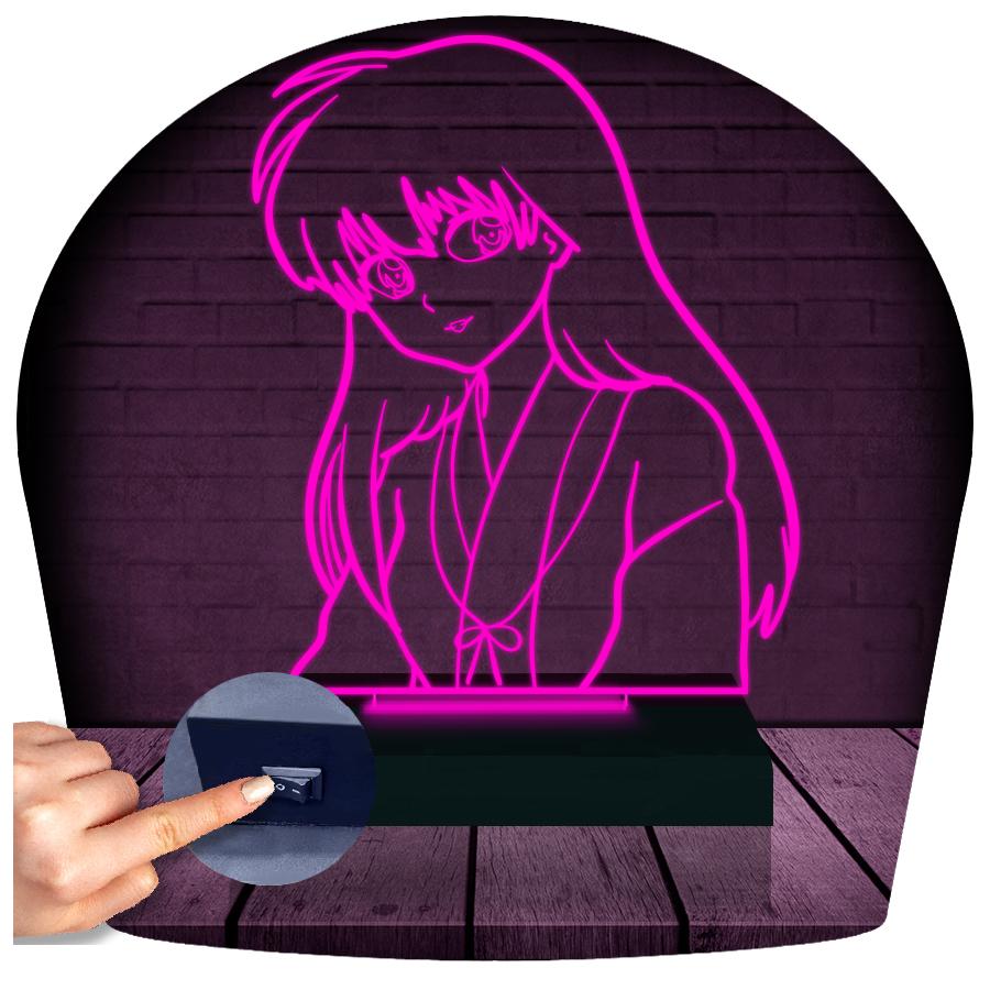 Luminária Led 3d | Kagome Higurashi Inuyasha| Abajur - Rosa