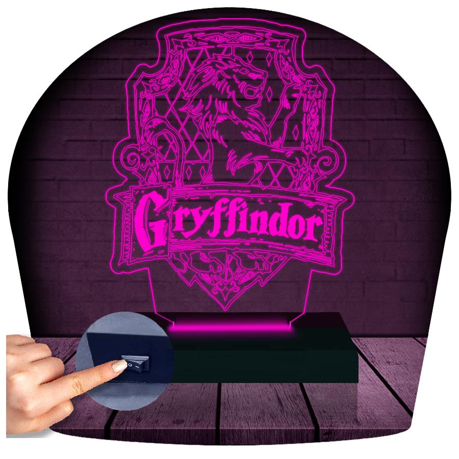 Luminária Led 3d Harry Potter Abajur Grifinoria Gryffindor - Rosa