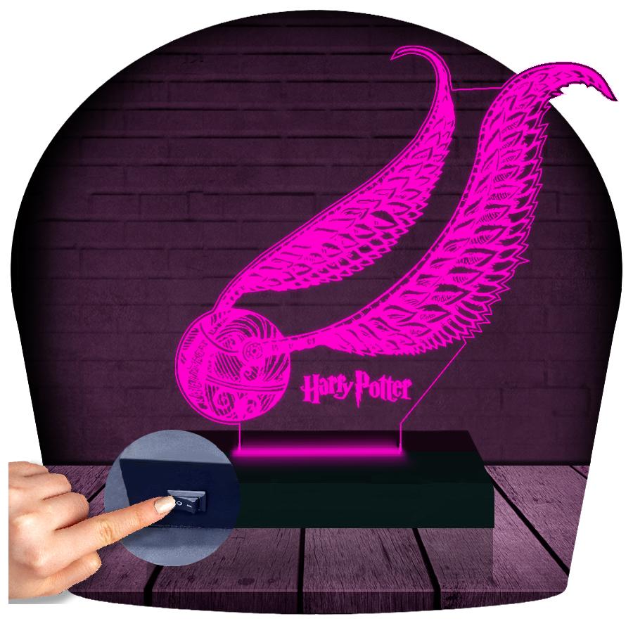 Luminária Led 3d | Harry Potter Hp Pomo De Ouro Abajur - Rosa