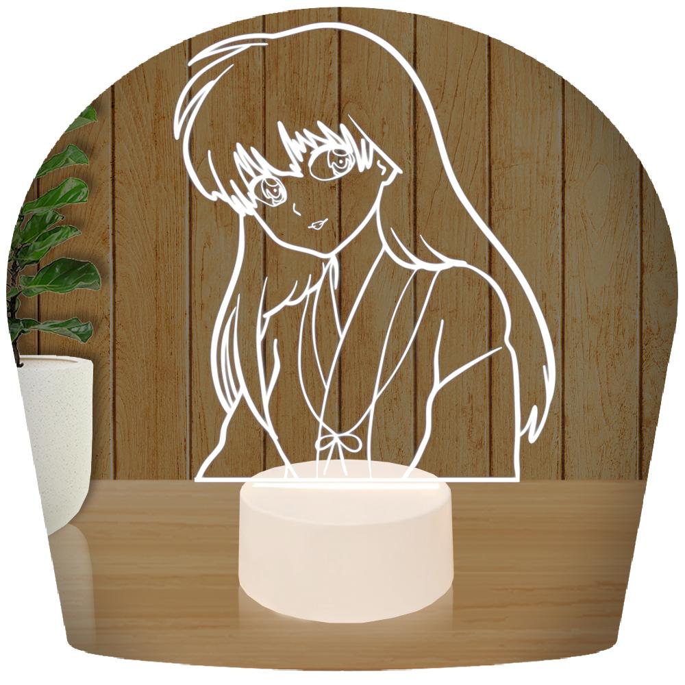 Luminária Led 3d | Kagome Higurashi Inuyasha| Abajur - Base Branca