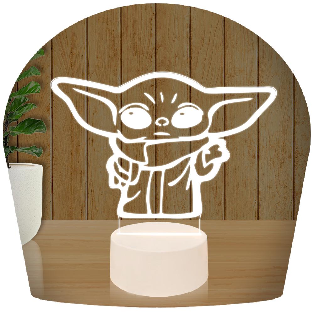 Luminária Led 3d Baby Yoda Star Wars - Base Branca