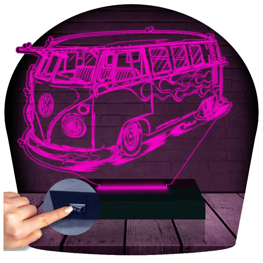 Luminária Led 3d Kombi Carro - Rosa