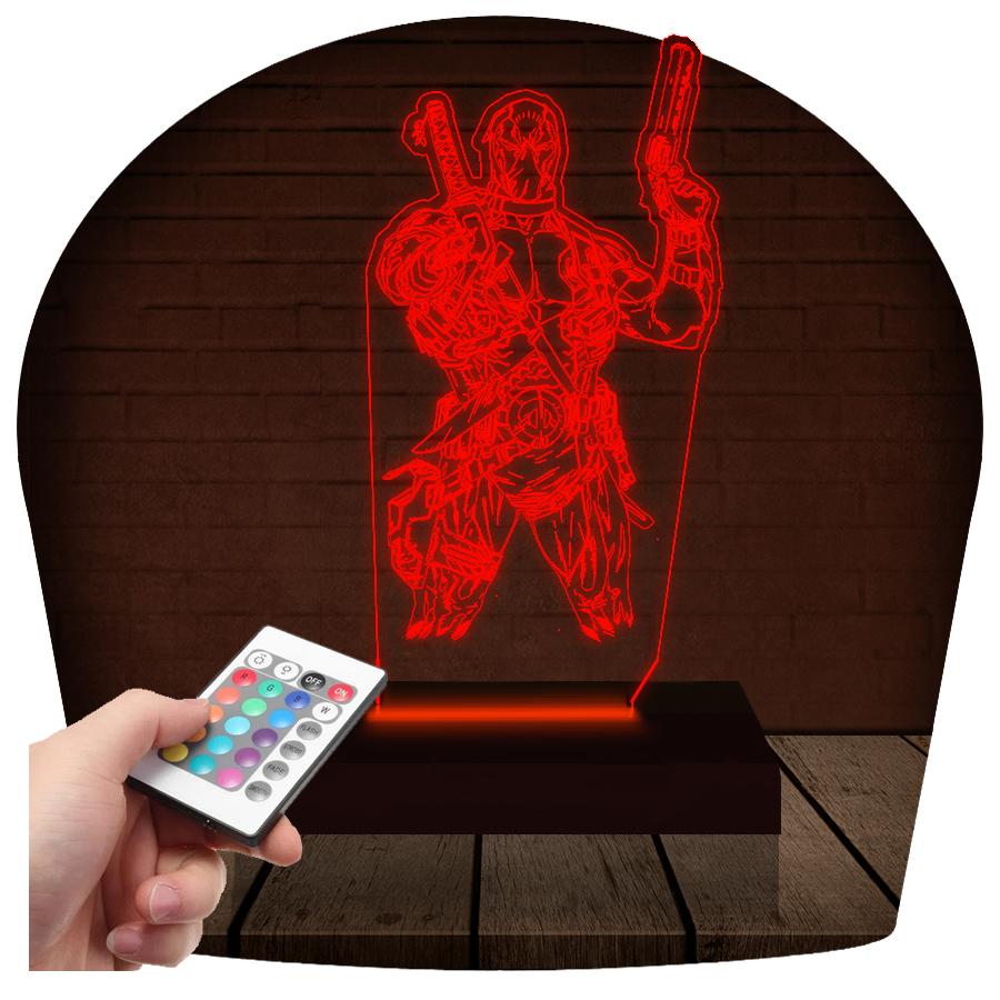 Luminária Led 3d Deadpool Heroi2 - 16 Cores