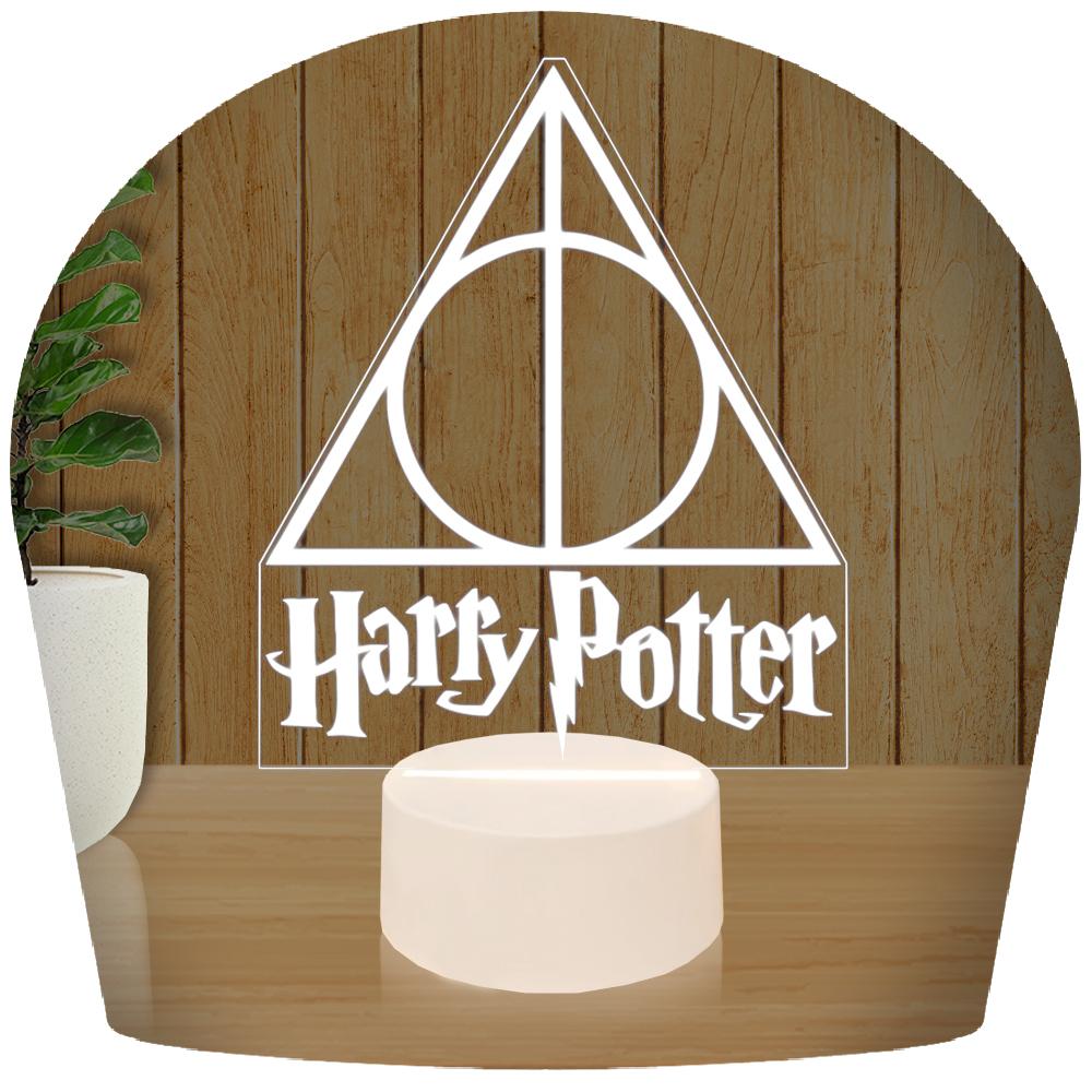 Luminária Led 3d Harry Potter Hp Relíquias Da Morte Abajur - Base Branca