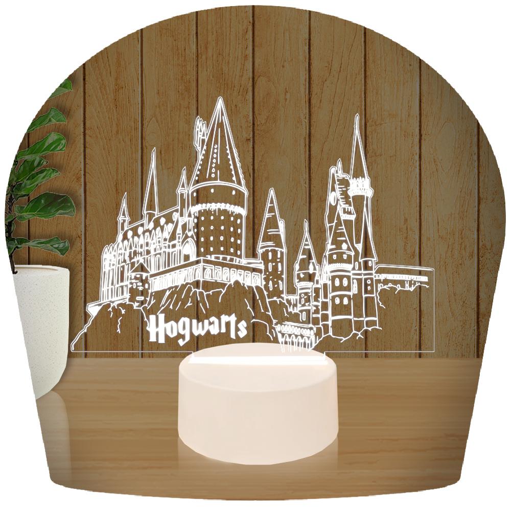 Luminária Led 3d | Harry Potter Castelo Hogwarts | Abajur - Base Branca