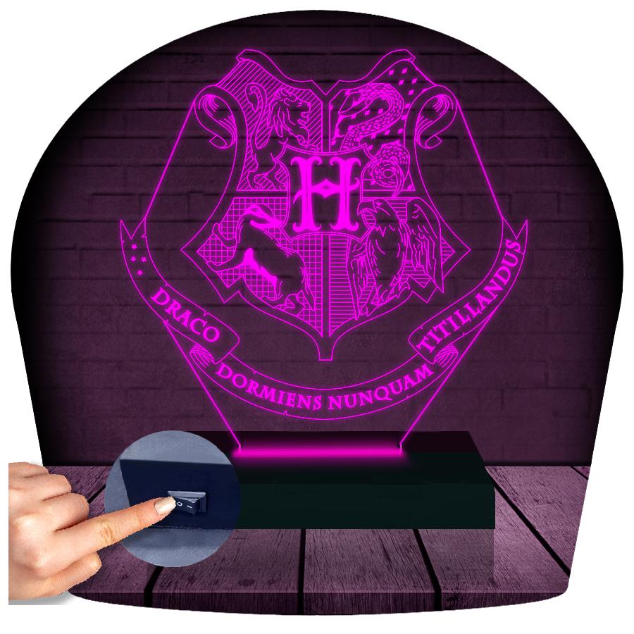 Luminária Led 3d Harry Potter Abajur Hogwarts - Rosa