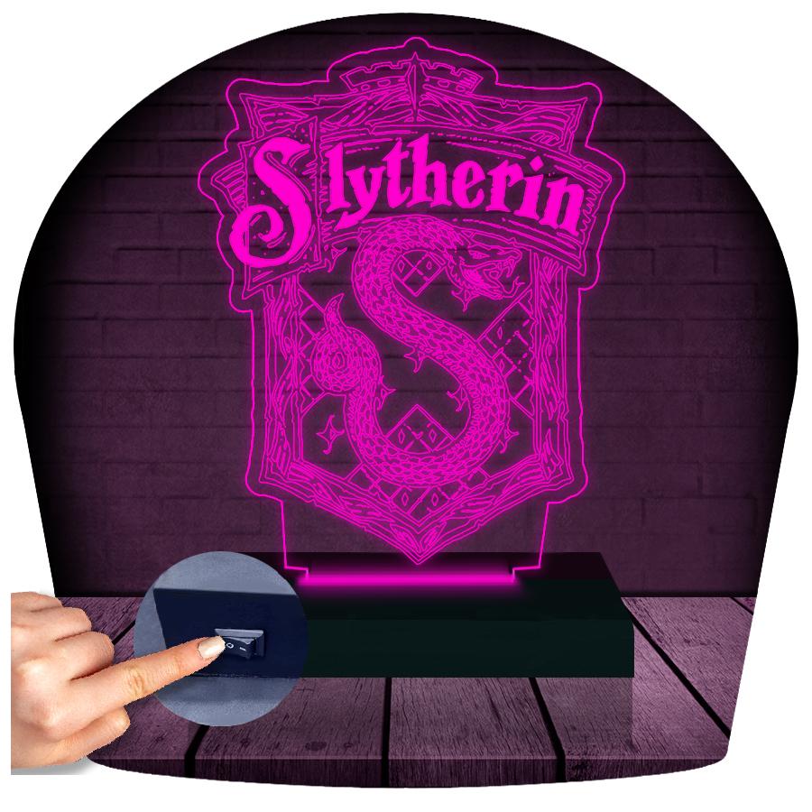 Luminária Led 3d Harry Potter Abajur Sonserina Slytherin - Rosa