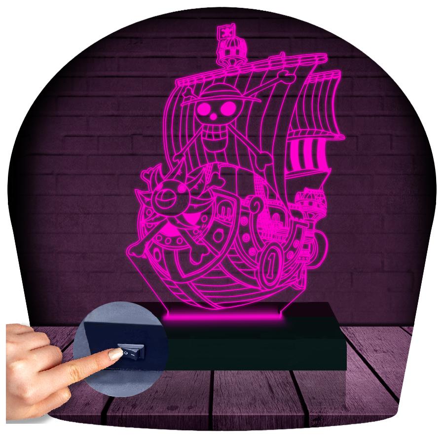 Luminária Led 3d | One Piece Thousand Sunny | Abajur - Rosa