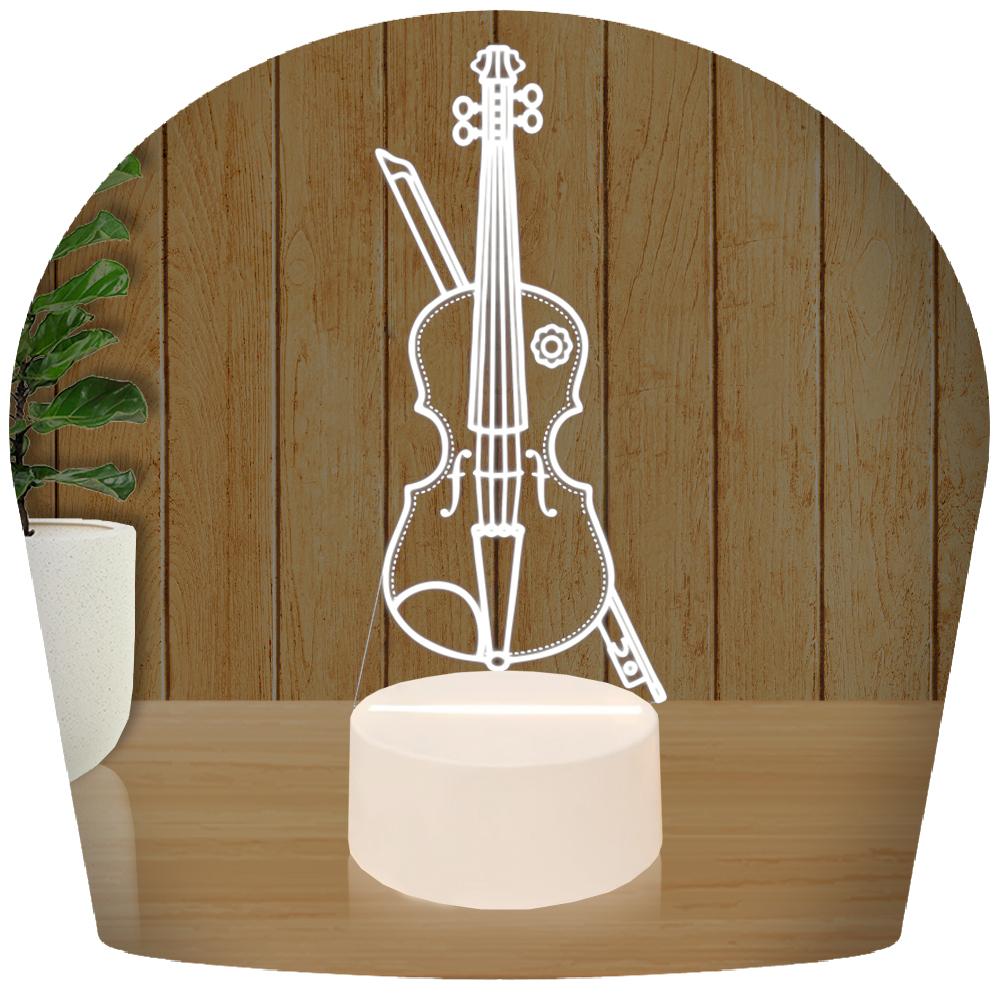 Luminária Led 3d | Violino Música Abajur - Base Branca