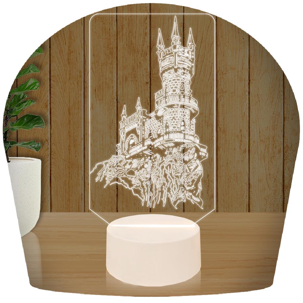 Luminária Led 3d Castelo Abajur - Base Branca