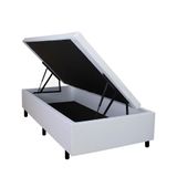 Cama Box Baú Solteirão 96x203x42cm Courino Linho Branco Com Pistão A Gás