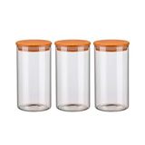 Kit 3 Potes De Vidro Hermético 1300ml Com Tampa De Madeira Bambu Porta Condimentos