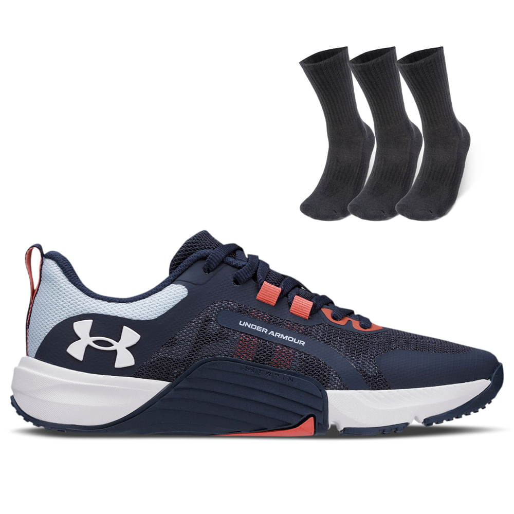 Kit 1 Tênis De Treino Masculino Under Armour Tribase Reps E 1 Pct Com 3 Pares De Meia Cano Alto