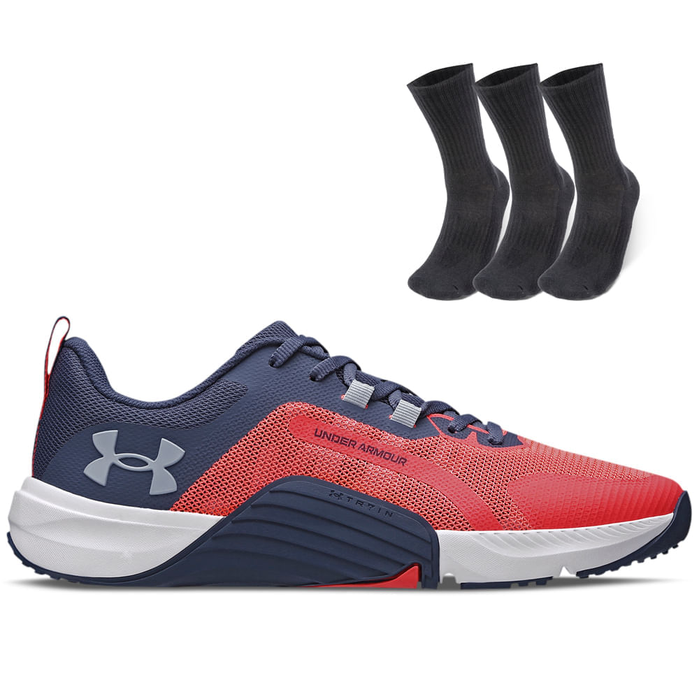 Kit 1 Tênis De Treino Masculino Under Armour Tribase Reps E 1 Pct Com 3 Pares De Meia Cano Alto