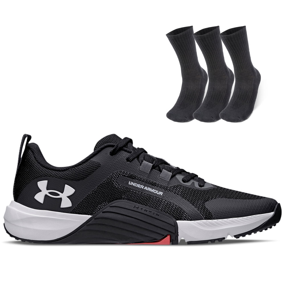 Kit 1 Tênis De Treino Masculino Under Armour Tribase Reps E 1 Pct Com 3 Pares De Meia Cano Alto