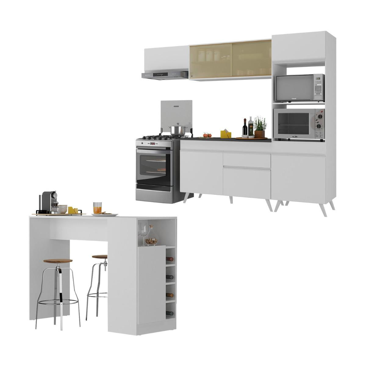 Cozinha Modulada Com Bancada Americana Veneza Multimóveis Mp2208 Branco