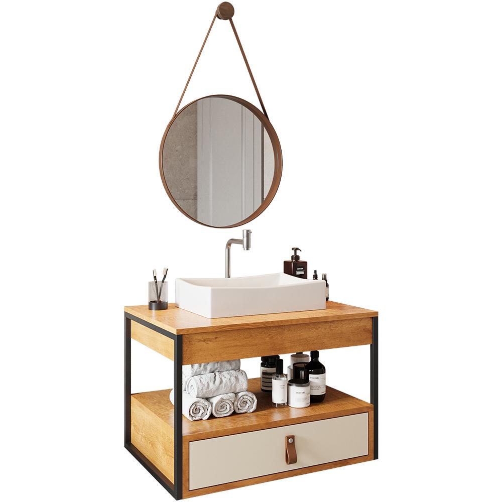 Gabinete De Banheiro Harley Com Espelho E Cuba Dalla Branca Preto/canela/off White/castanho