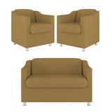 Kit Sofá Namoradeira + 02 Poltrona Tilla Recepção Sala Suede Capuccino