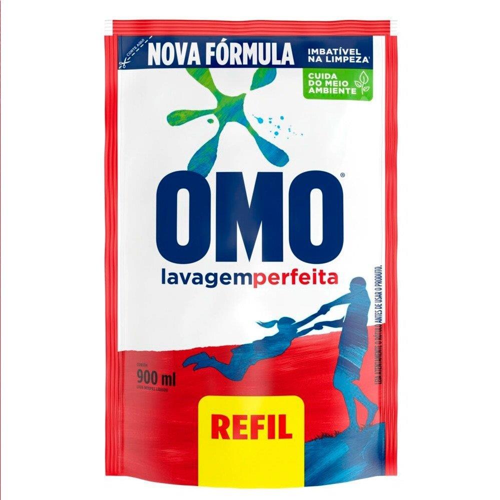 Sabão Líquido Omo Lavagem Perfeita Refil 900ml Embalagem Com 12 Unidades