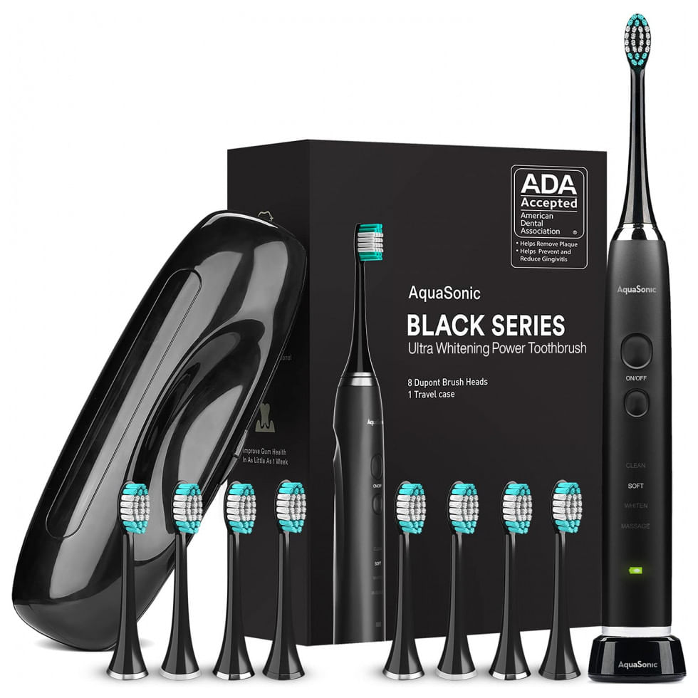 Escova De Dentes Ultra Whitening Black Series 8 Cabecas De Escova Dupont E Estojo De Viagem Incluido Ultra Sonic Motor 40,000 Vpm E Carregamento