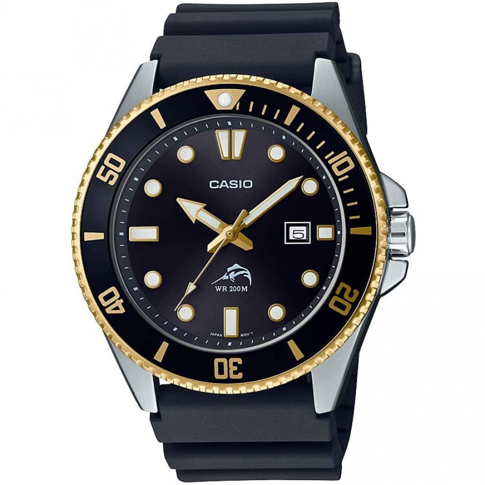 Casio Diver Relógio Masculino Original Analógico de Quartzo em Aço Inoxidável Pulseira de Resina MDV106G1AV