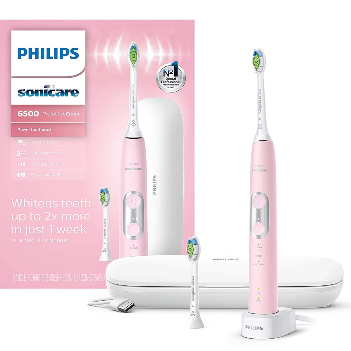 Philips Sonicare ProtectiveClean Escova de Dentes Elétrica recarregável c ponta de escova extra 1 unidade rosa