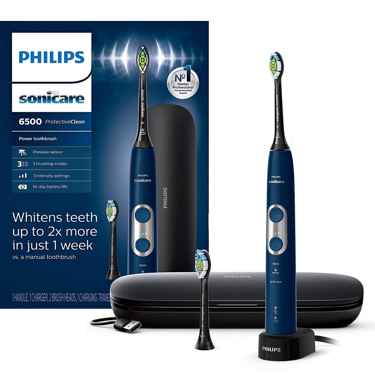 Philips Sonicare ProtectiveClean Escova de Dentes Elétrica Recarregável c caixa de viagem de carregamentopota de escova extra azul