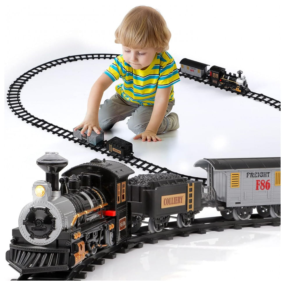 Conjunto De Trem Trenzinho Eletrico 4 Carros E 10 Trilhos, Lucky Doug, Preto