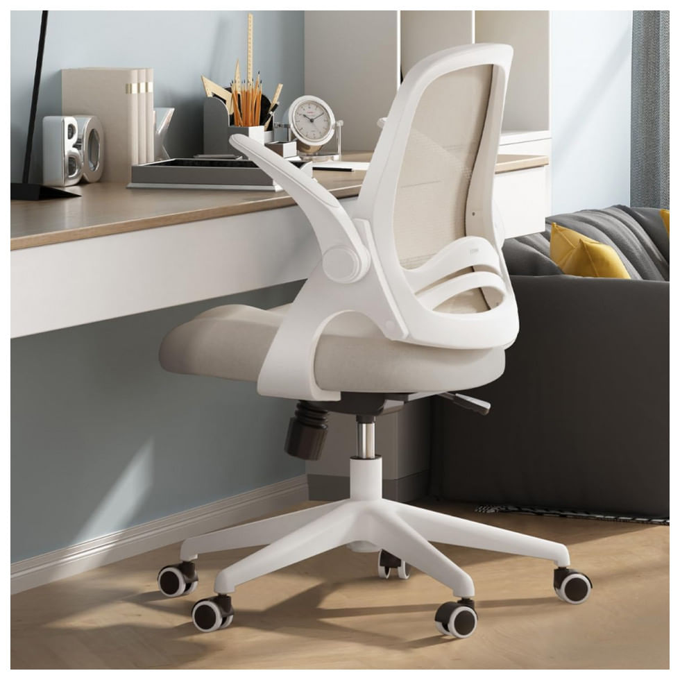 Cadeira Moderna De Escritorio Ergonomica Giratoria E Ajustavel Com Apoio 3d, Hbada, Creme