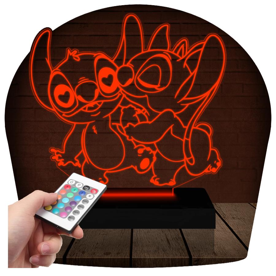 Luminária Led 3d | Lilo Stitch Angel  Abajur - 16 Cores