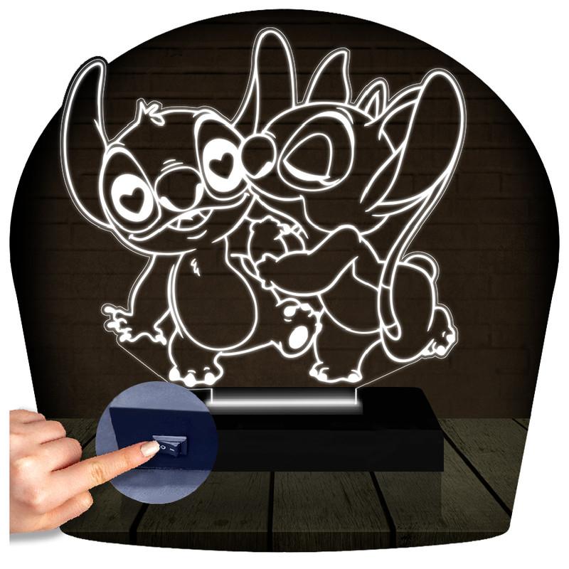 Luminária Led 3d | Lilo Stitch Angel  Abajur Branco