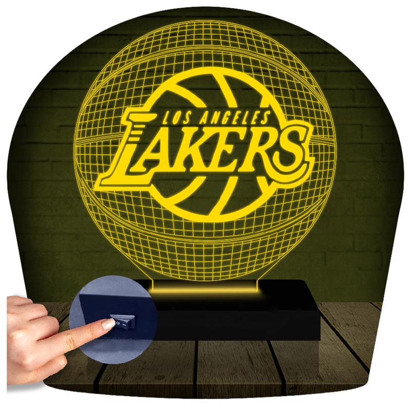 Luminária Led 3d | Basquete Lakers Abajur Amarelo