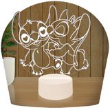 Luminária Led 3d | Lilo Stitch Angel  Abajur - Base Branca