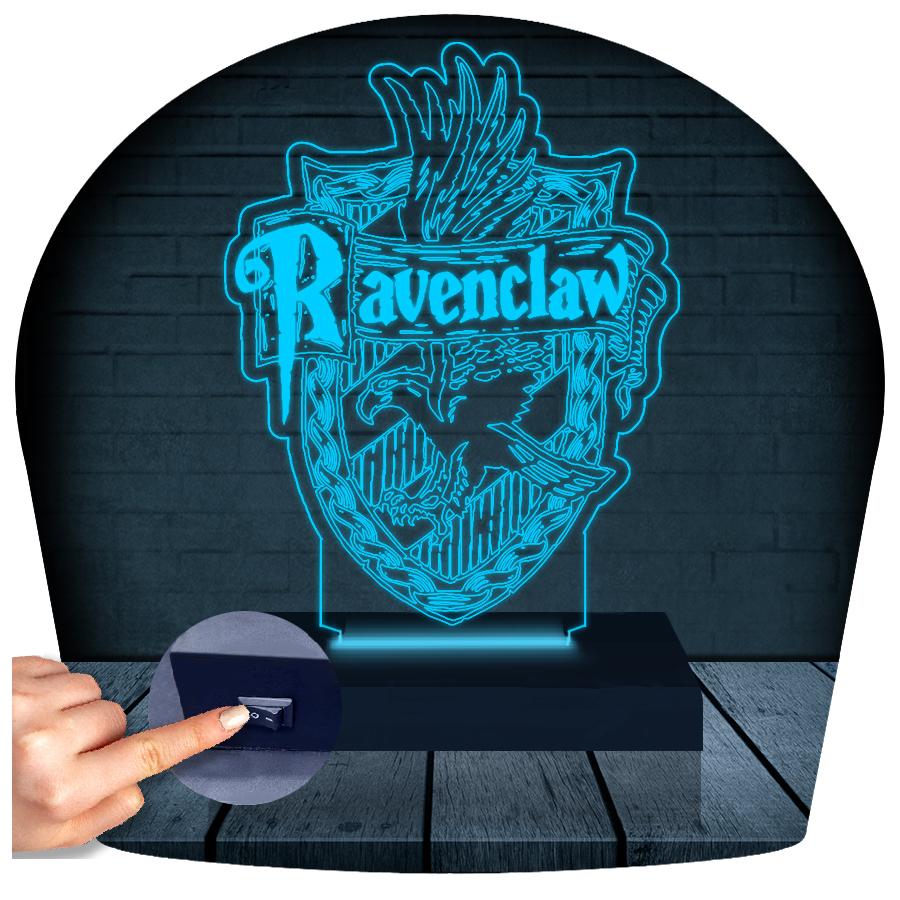 Luminária Led 3d Harry Potter Abajur Corvinal Ravenclaw Azul