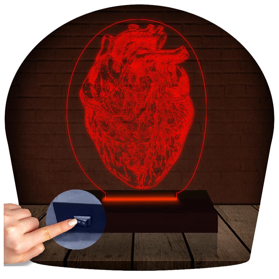 Luminária Led 3d Coração Amor Abajur 6 Vermelho