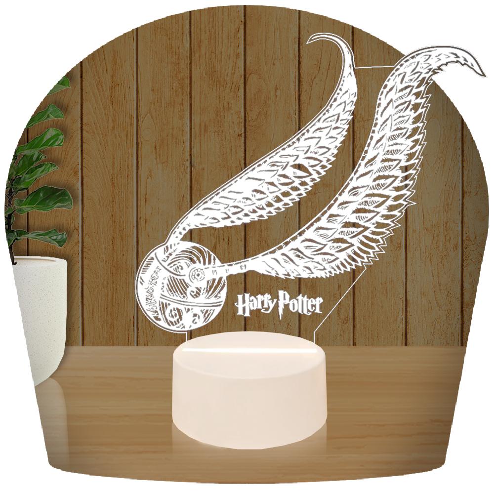 Luminária Led 3d | Harry Potter Hp Pomo De Ouro Abajur - Base Branca