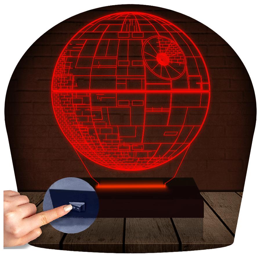 Luminária Led 3d Star Wars Estrela Da Morte Vermelho