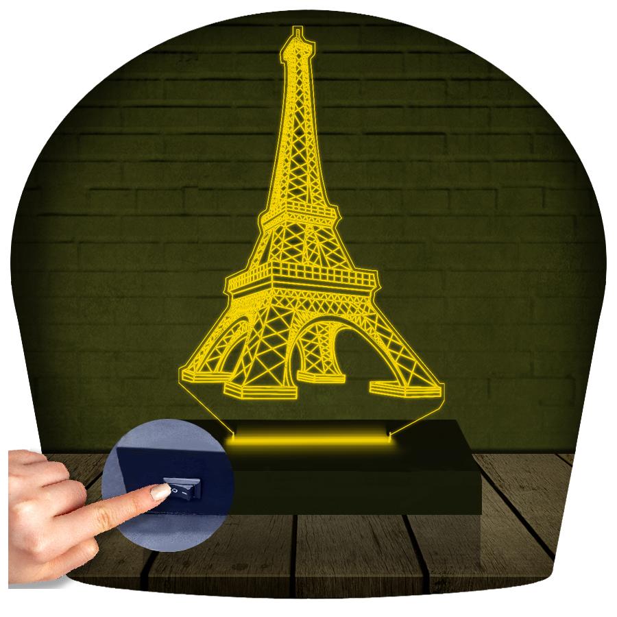 Luminária Led 3d Torre Eiffel Abajur 2 Amarelo