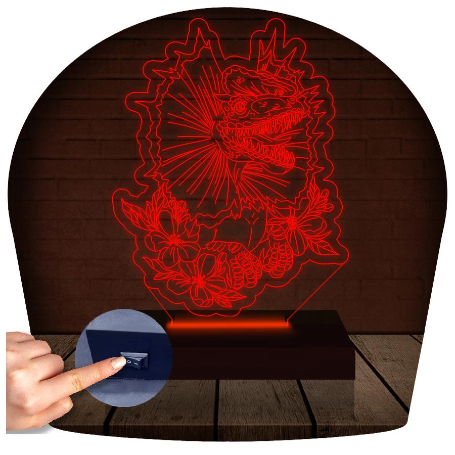 Luminária Led 3d Dinossauro Abajur Vermelho