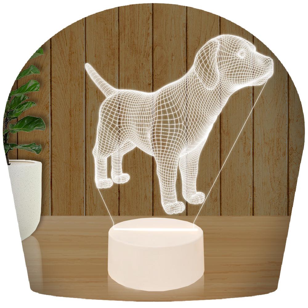 Luminária Led 3d Cachorro Abajur - Base Branca