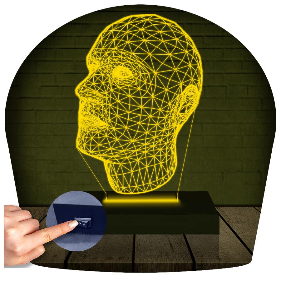 Luminária Led 3d Rosto Busto Abajur 2 Amarelo