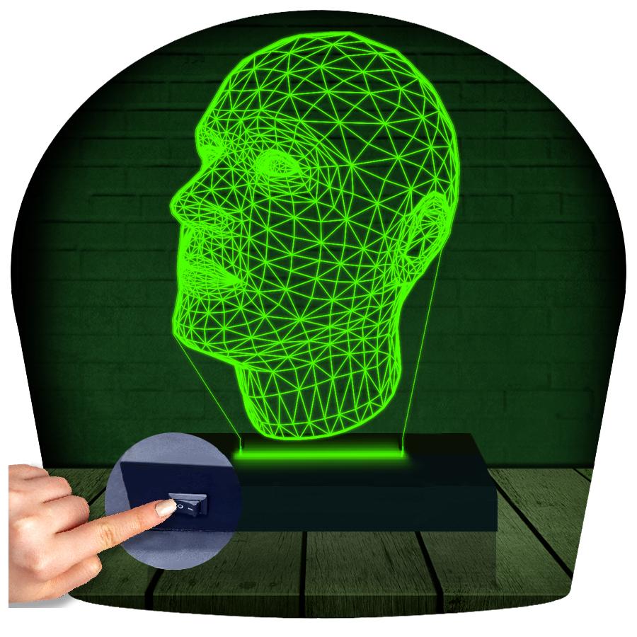 Luminária Led 3d Rosto Busto Abajur 2 Verde