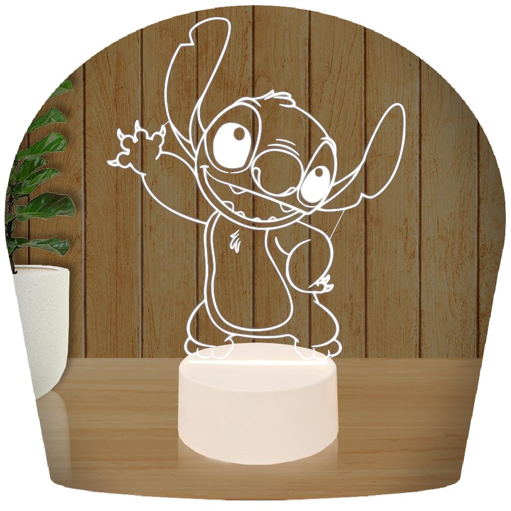 Luminária Led 3d |  Lilo Stitch | Abajur - Base Branca