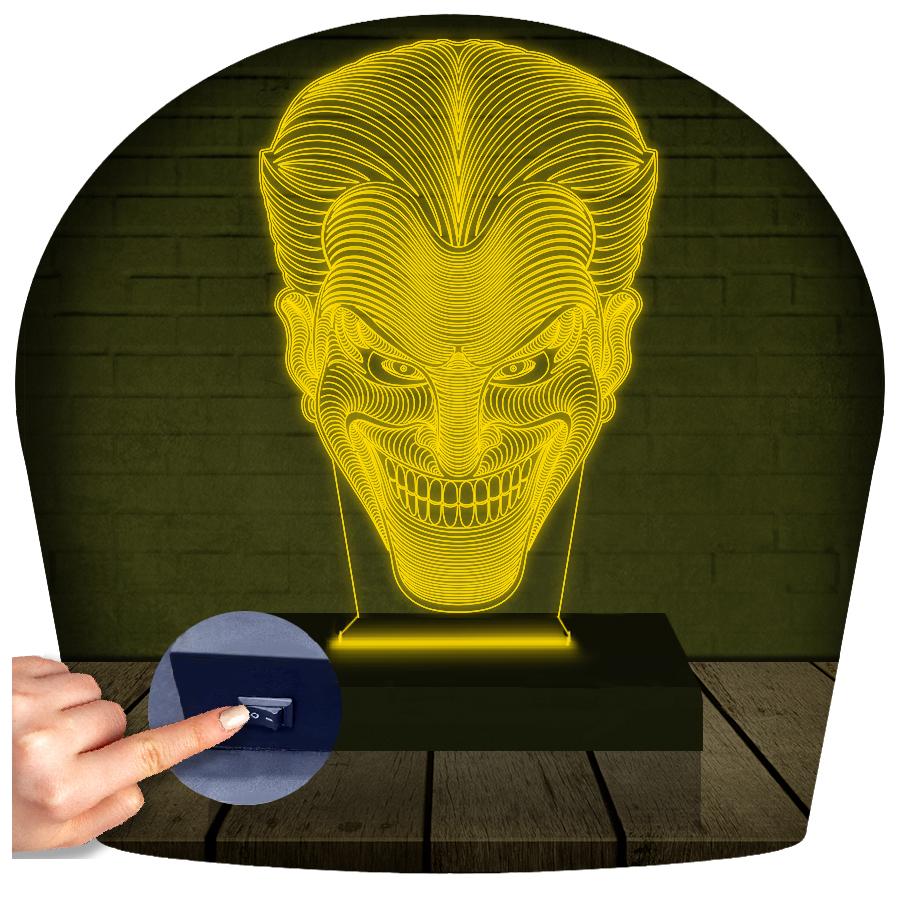 Luminária Led 3d Coringa Herói Abajur 2 Amarelo