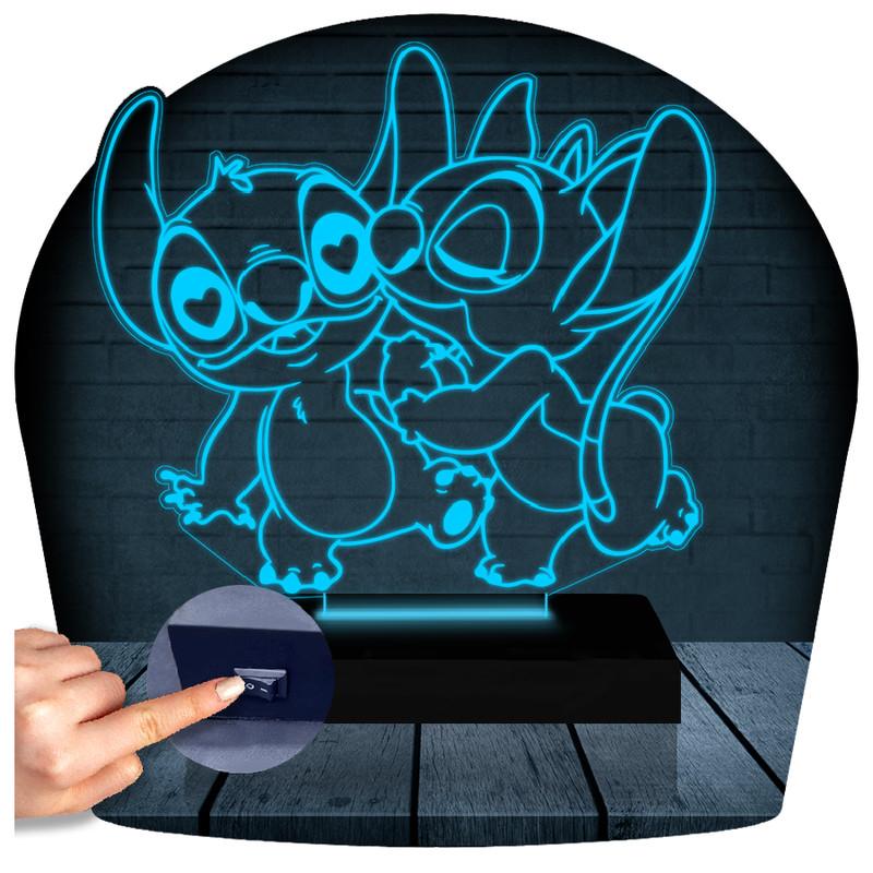 Luminária Led 3d | Lilo Stitch Angel  Abajur Azul