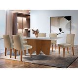 Sala De Jantar Mesa Evora 180  Mdf Vidro Canto Copo Com 6 Cadeiras Grecia Rufato