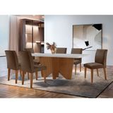 Sala De Jantar Mesa Evora 180cm Mdf Canto Copo Com 6 Cadeiras Grécia Rufato