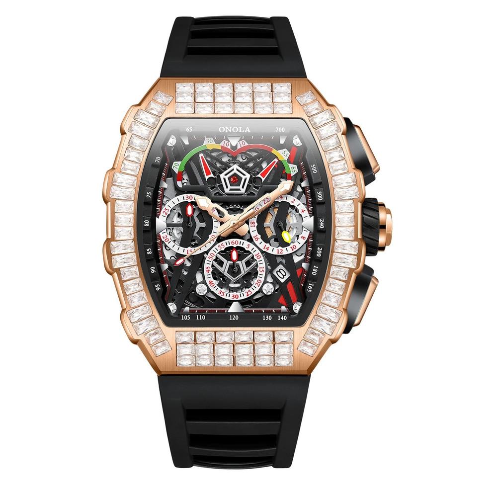 Relógio Impermeável De Luxo Masculino Diamante Automático Rosa Negra