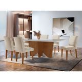 Sala De Jantar Mesa Evora 180  Mdf Vidro Canto Copo Com 6 Cadeiras Grecia Rufato