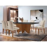 Sala De Jantar Mesa Evora 180  Mdf Vidro Canto Reto Com 6 Cadeiras Grecia Rufato